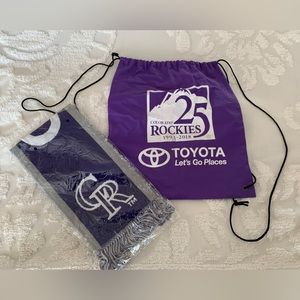 3-Piece Bundle: Colorado Rockies Baseball Scarf/Drawstring Backpack/Rain Poncho